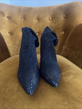 Embellished Black Pointed Sock Ankle Boots